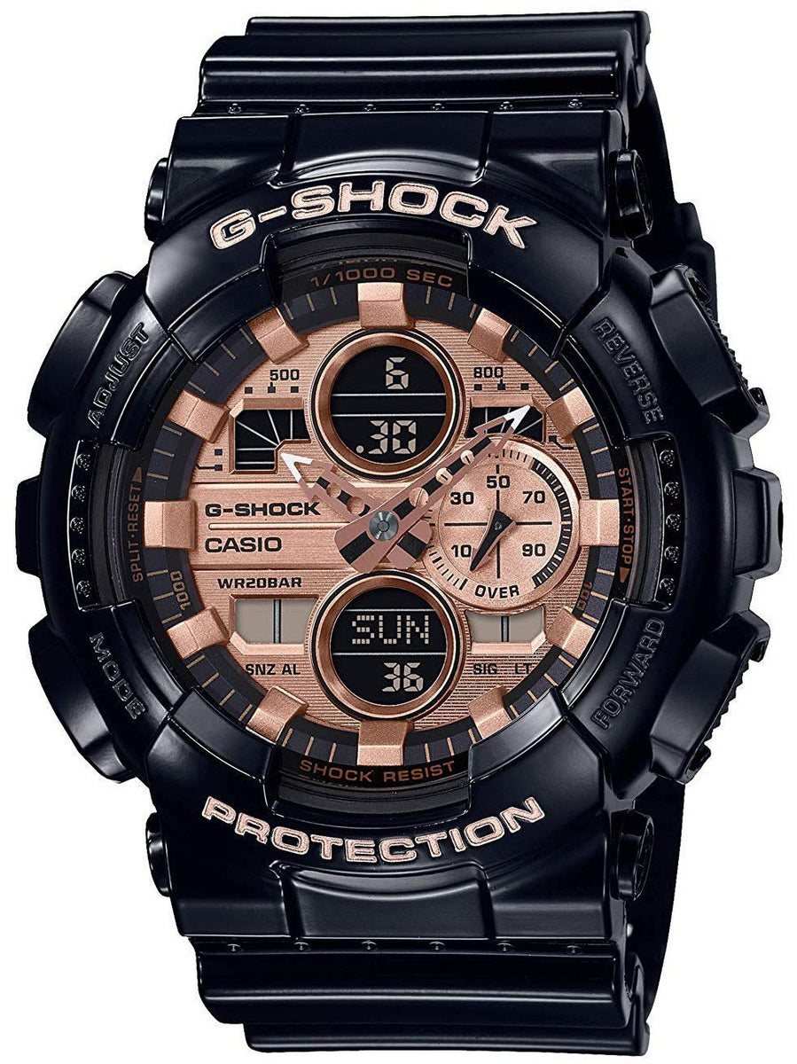 Casio G Shock GLOSSY GOLD Mens Ana Digi Black Rose Gold Watch