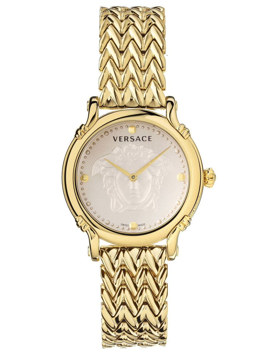 Versace SAFETY PIN 34mm Gold / Ivory Dial Womens Watch VEPN520